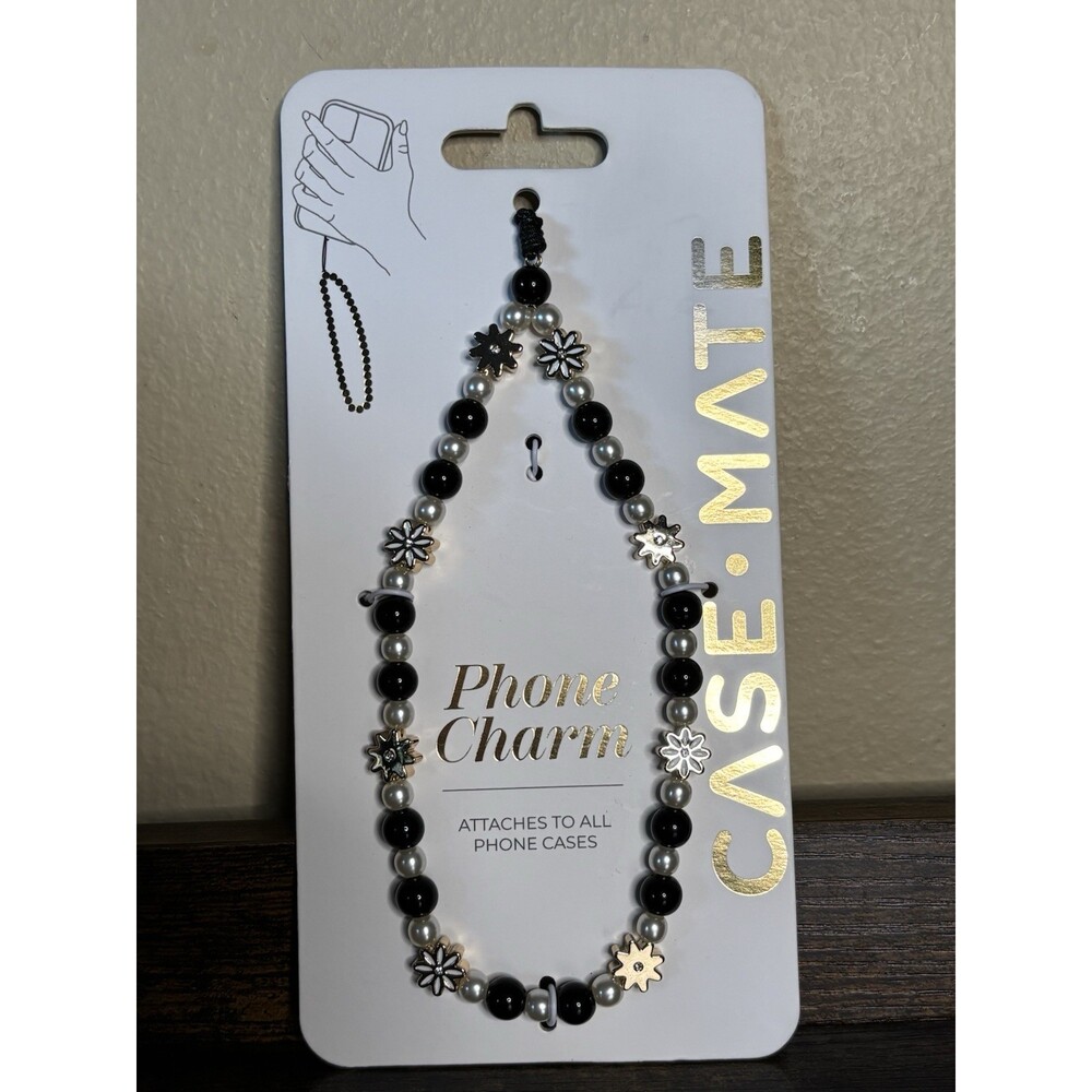 Case-Mate Phone Charm Beaded Strap Wristlet Lanyard Black Beads Pearls Flowers